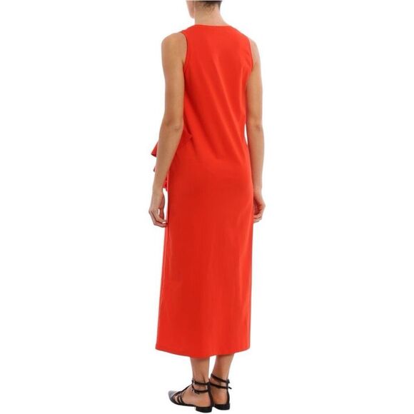 MSGM Orange Scoop Neck Cotton Midi Dress Size M Ruffe Embellished Vibrant - Picture 2 of 15